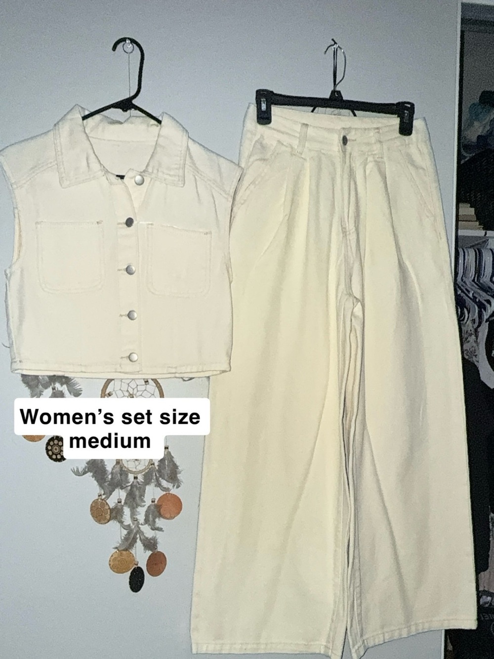 SHEIN Cream Two-Piece Wide-Leg Pants and Sleeveless Jacket Set